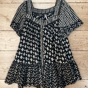 Free People Black and White Patterned Blouse